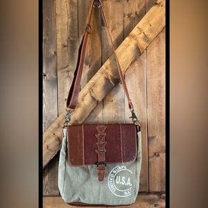 Myra Leather & Canvas Crossbody New Condition Without Tags